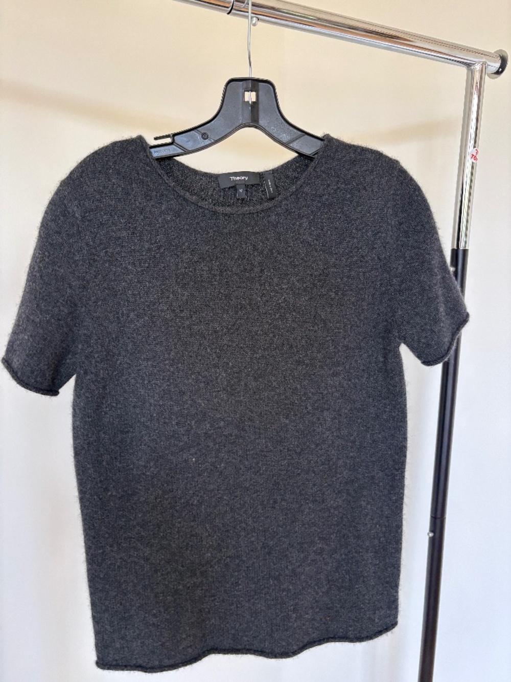 Theory Tolleree Gray 100% Cashmere Short Sleeve Sweater Size M